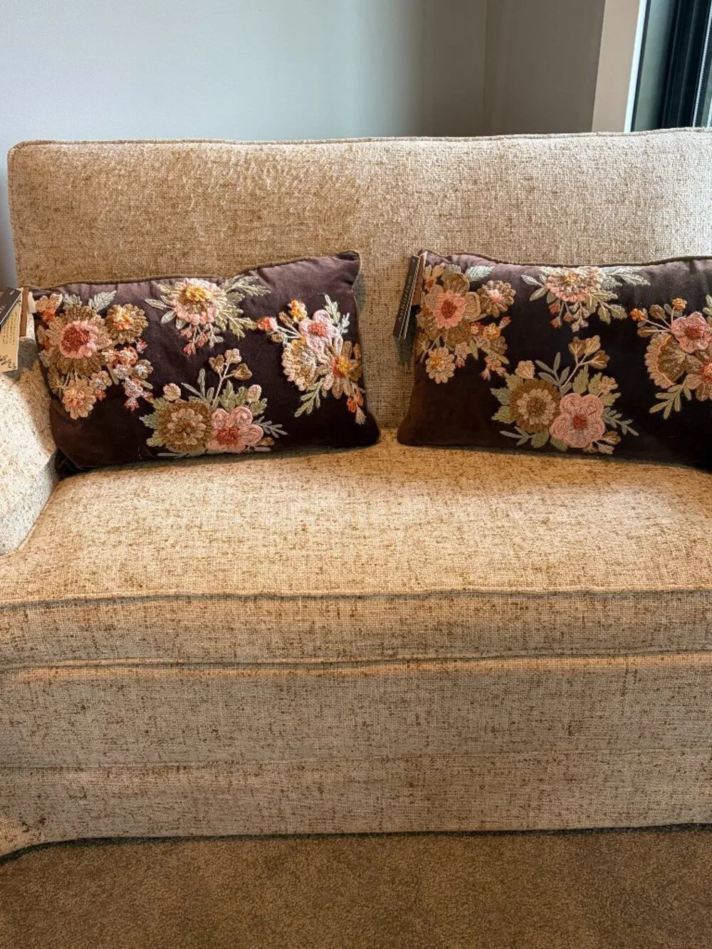 Embroidered Floral Brown Velvet Lumbar Pillow Aphorism 14